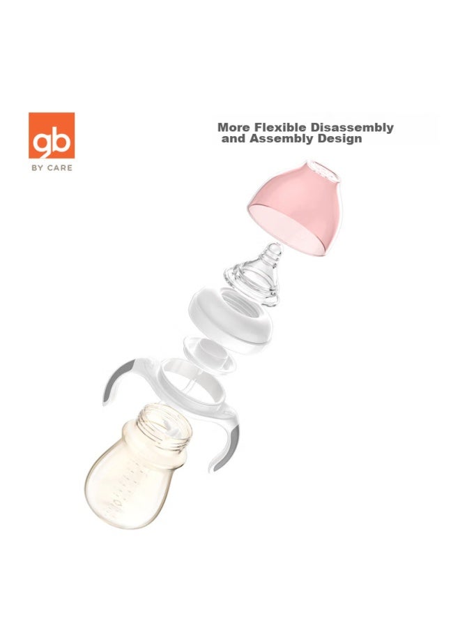 GB Goodbaby Ppsu Baby Bottle, Wide Neck, With Handle And Straw, Xiaohuomao Series, 240ml, Pink, 6 Months+ - Image 3