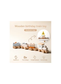 Generic Wooden Train Set, with Numbers and Blocks Train Toy, 12 Pcs for Toddler Boys and Girls 1 2 3 4 5 Brithday Gift, 100% Natural Wood, Sturdy and Resistant To Drops, Birthday Decoration Toy  - Image 4