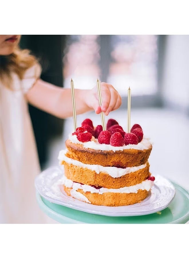 مجموعة ١٢ شمعة عيد ميلاد مطلية بالكهرباء، شموع طويلة ورفيعة قابلة للتحلل الحيوي مع حامل، شموع حفلات لكعكات أعياد الميلاد والكب كيك (ذهبي + وردي) - Image 4