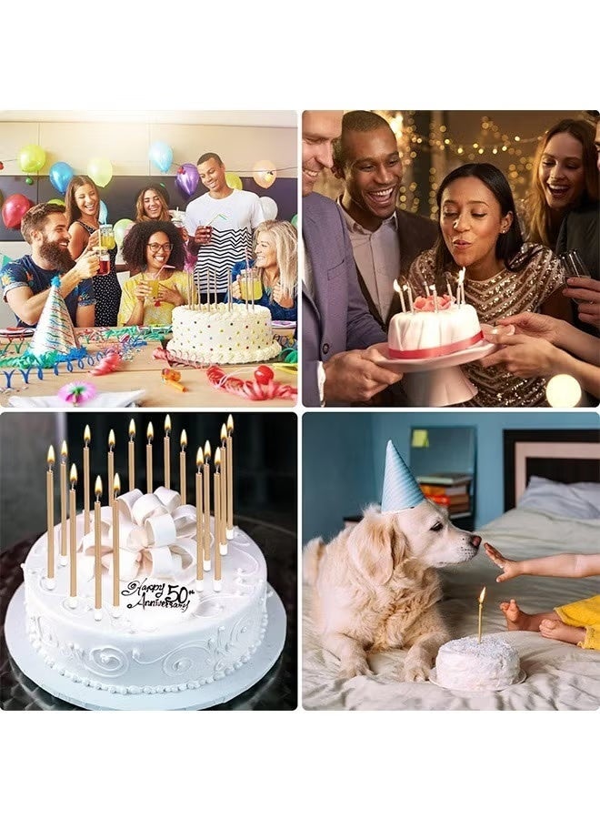 مجموعة ١٢ شمعة عيد ميلاد مطلية بالكهرباء، شموع طويلة ورفيعة قابلة للتحلل الحيوي مع حامل، شموع حفلات لكعكات أعياد الميلاد والكب كيك (ذهبي + وردي) - Image 5