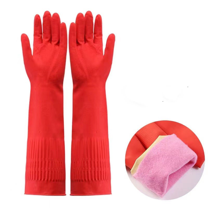 45cm Latex Cotton Dishwashing Gloves Kitchen Cleaning Red 