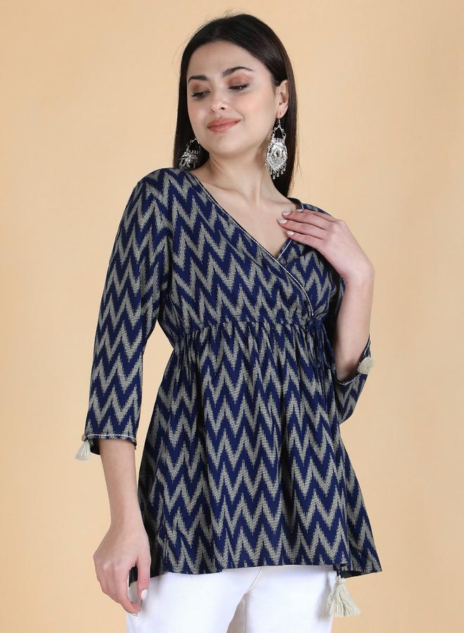 KASYA Blue Viscose Chevron Print Top - Image 2