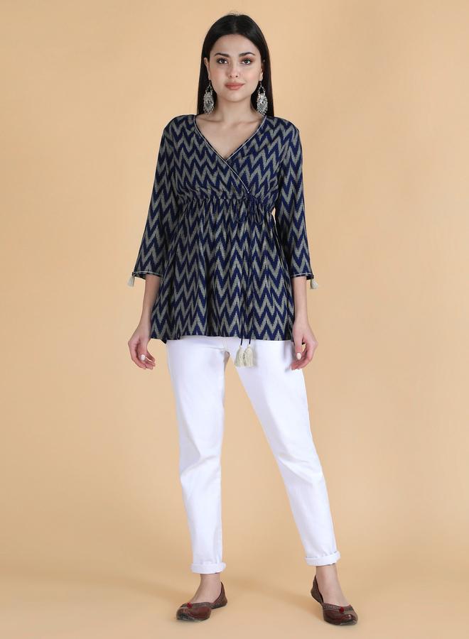 KASYA Blue Viscose Chevron Print Top - Image 5