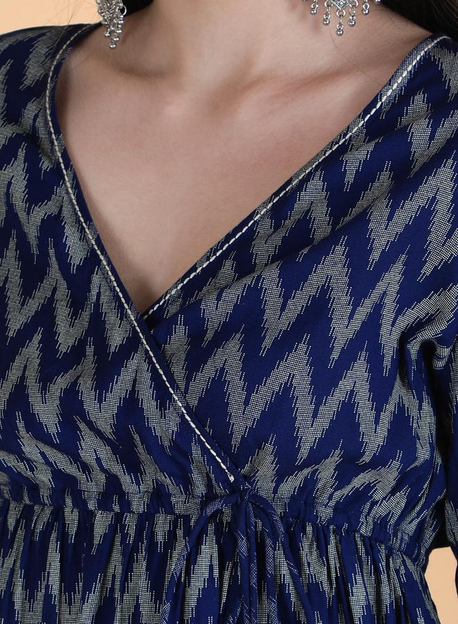 KASYA Blue Viscose Chevron Print Top - Image 3