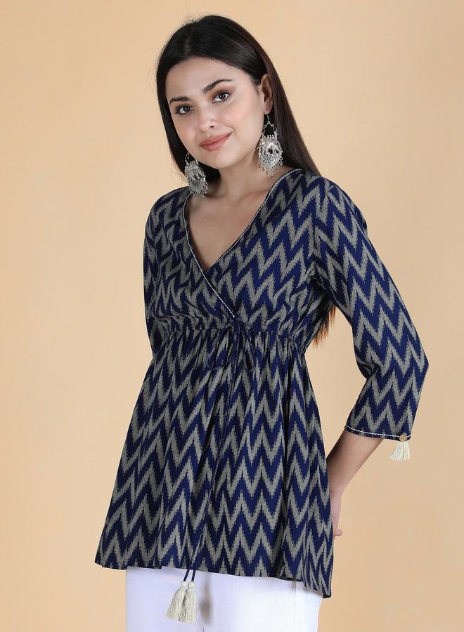 KASYA Blue Viscose Chevron Print Top - Image 4