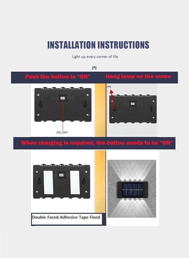 ماغيدا 2 عبوة من 8 حبات مصباح تعمل بالطاقة الشمسية لأعلى ولأسفل مصابيح حائط خارجية - ضوء صغير يعمل بالطاقة الشمسية مقاوم للماء بضوء أبيض مصابيح حائطية للشرفة والمنزل والفناء والمسار وديكور الدرج (عبوة من 2 ضوء أبيض) - Image 4