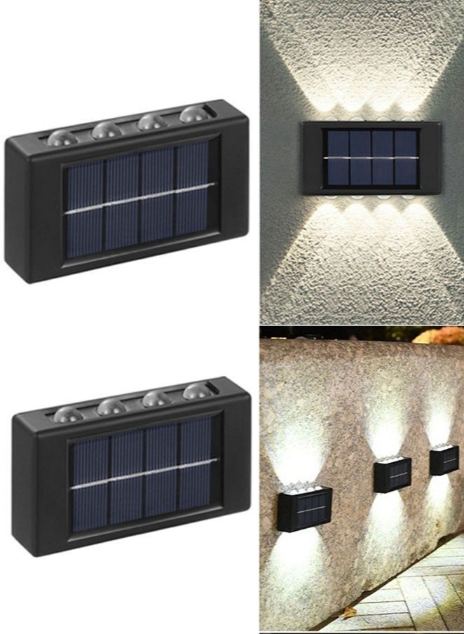 ماغيدا 2 عبوة من 8 حبات مصباح تعمل بالطاقة الشمسية لأعلى ولأسفل مصابيح حائط خارجية - ضوء صغير يعمل بالطاقة الشمسية مقاوم للماء بضوء أبيض مصابيح حائطية للشرفة والمنزل والفناء والمسار وديكور الدرج (عبوة من 2 ضوء أبيض) - Image 1