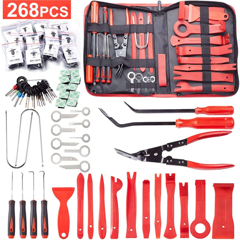 Uolor 268 Pcs Trim Removal Tool Kit, Car Pry Tool Kit Door Panel/Radio/Stereo/Terminal Removal Tool Set, Auto Clip Pliers Fastener Remover Panel Removal Tool Kit, Pry Tool Set with Storage Bag - Image 1