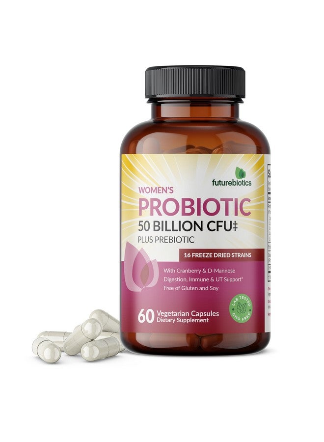 Futurebiotics Women's Probiotic 50 Billion CFU + Prebiotic with Cranberry & D-Mannose - Digestion Immune and Urinary Tract Support, Non-GMO, 60 Vegetarian Capsules - Image 1