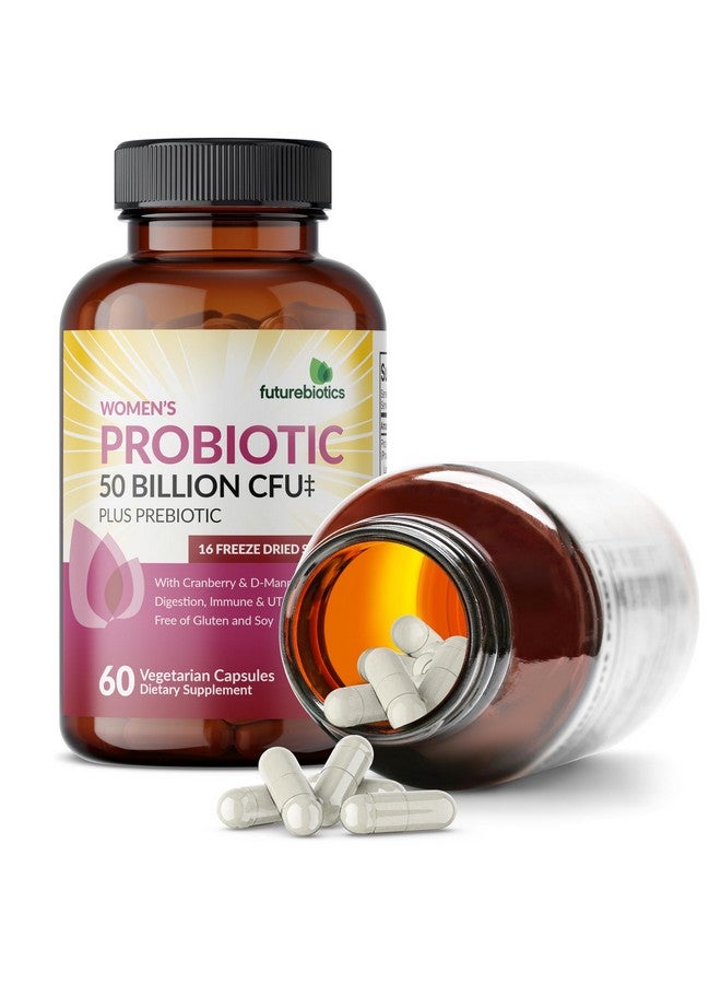 Futurebiotics Women's Probiotic 50 Billion CFU + Prebiotic with Cranberry & D-Mannose - Digestion Immune and Urinary Tract Support, Non-GMO, 60 Vegetarian Capsules - Image 4