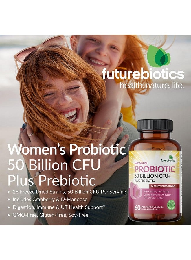 Futurebiotics Women's Probiotic 50 Billion CFU + Prebiotic with Cranberry & D-Mannose - Digestion Immune and Urinary Tract Support, Non-GMO, 60 Vegetarian Capsules - Image 5