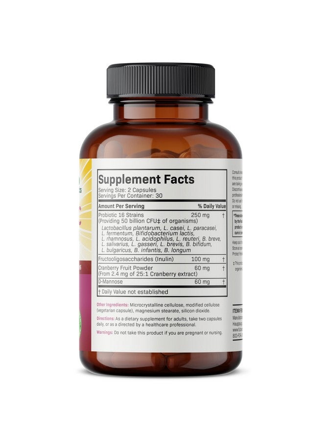 Futurebiotics Women's Probiotic 50 Billion CFU + Prebiotic with Cranberry & D-Mannose - Digestion Immune and Urinary Tract Support, Non-GMO, 60 Vegetarian Capsules - Image 2