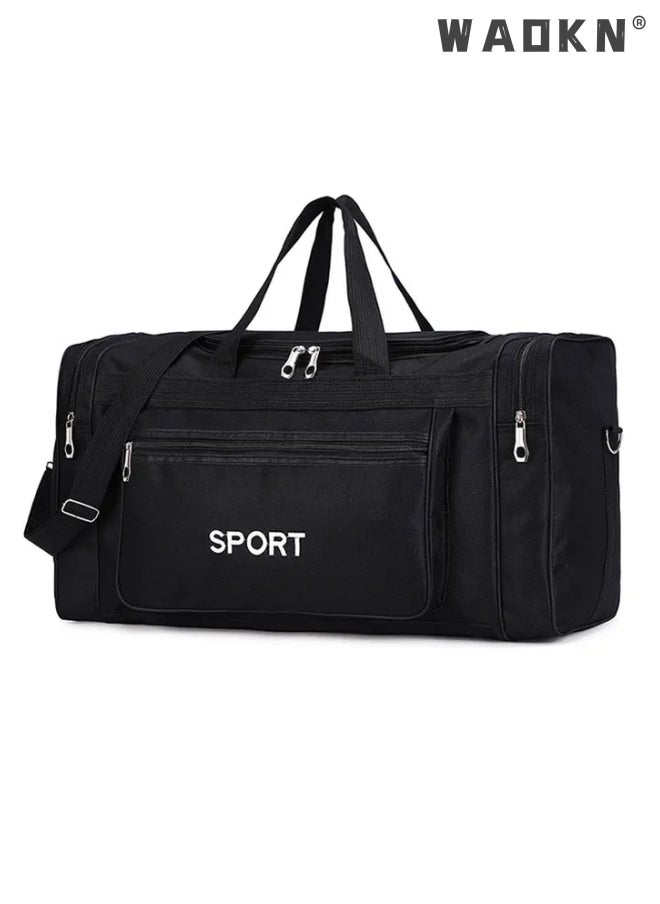 WAOKN - Unisex Travel Duffel Bag Large Capacity Lightweight Wear-resistant Oxford Fabric Multipurpose Foldable Luggage Handbag Fitness Sports Training Trip Capacity Fitness Bag Outdoor Yoga Handbag Black - Image 1