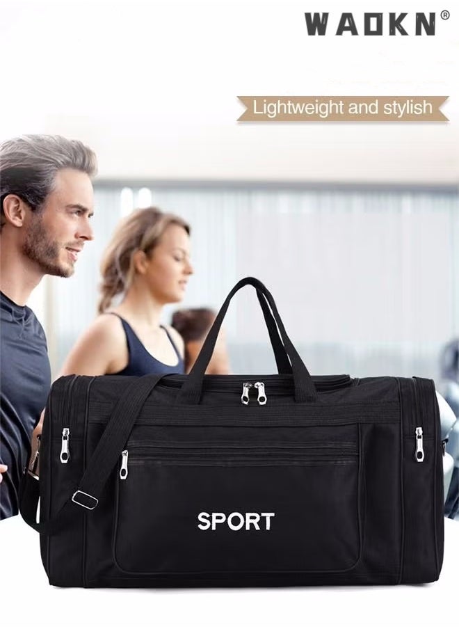 WAOKN - Unisex Travel Duffel Bag Large Capacity Lightweight Wear-resistant Oxford Fabric Multipurpose Foldable Luggage Handbag Fitness Sports Training Trip Capacity Fitness Bag Outdoor Yoga Handbag Black - Image 1