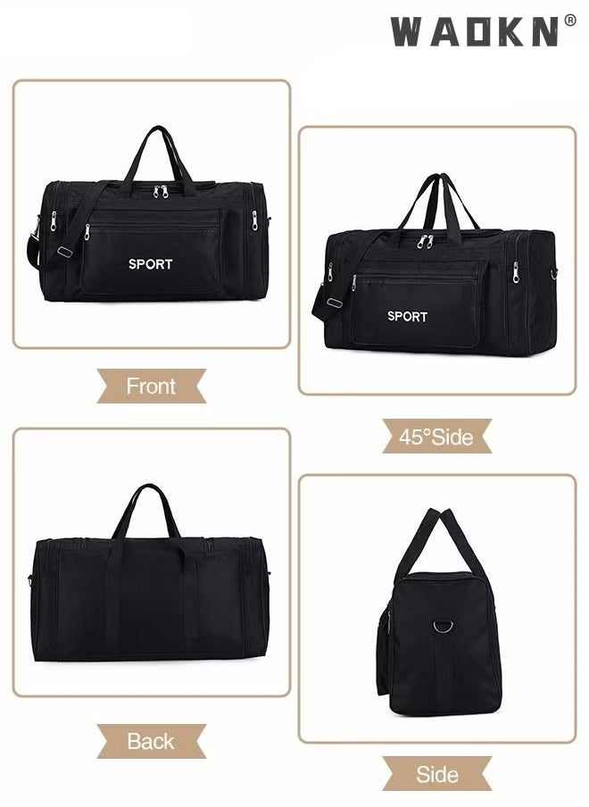 WAOKN - Unisex Travel Duffel Bag Large Capacity Lightweight Wear-resistant Oxford Fabric Multipurpose Foldable Luggage Handbag Fitness Sports Training Trip Capacity Fitness Bag Outdoor Yoga Handbag Black - Image 1