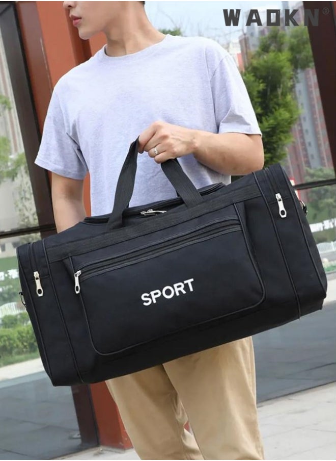 WAOKN - Unisex Travel Duffel Bag Large Capacity Lightweight Wear-resistant Oxford Fabric Multipurpose Foldable Luggage Handbag Fitness Sports Training Trip Capacity Fitness Bag Outdoor Yoga Handbag Black - Image 1