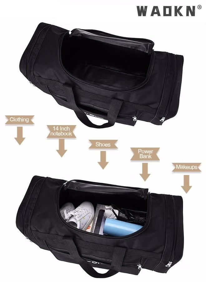 WAOKN - Unisex Travel Duffel Bag Large Capacity Lightweight Wear-resistant Oxford Fabric Multipurpose Foldable Luggage Handbag Fitness Sports Training Trip Capacity Fitness Bag Outdoor Yoga Handbag Black - Image 1