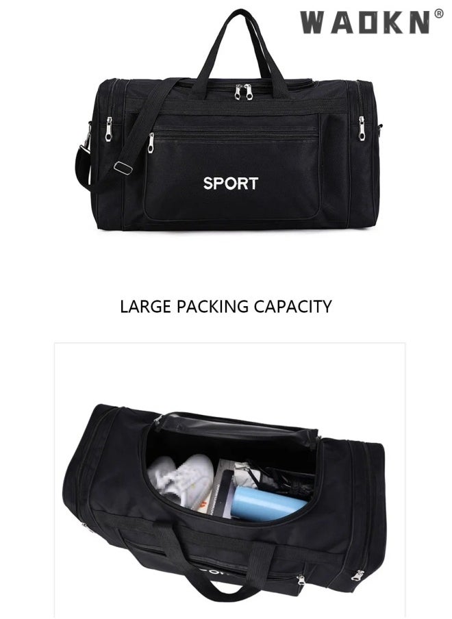 WAOKN - Unisex Travel Duffel Bag Large Capacity Lightweight Wear-resistant Oxford Fabric Multipurpose Foldable Luggage Handbag Fitness Sports Training Trip Capacity Fitness Bag Outdoor Yoga Handbag Black - Image 1
