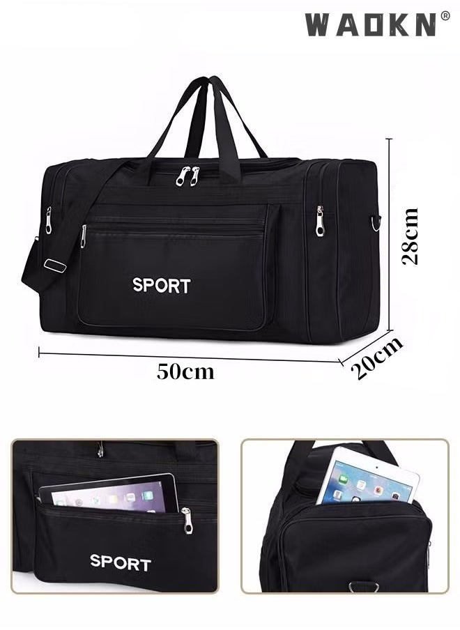 WAOKN - Unisex Travel Duffel Bag Large Capacity Lightweight Wear-resistant Oxford Fabric Multipurpose Foldable Luggage Handbag Fitness Sports Training Trip Capacity Fitness Bag Outdoor Yoga Handbag Black - Image 1