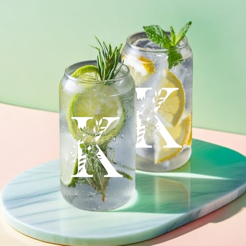DHQH Unique Initial Glass Cup with Lids and Straws, Monogrammed Gifts Box Included Makeup Bag, Valentines Day Mothers Day Birthday Gifts for Women Mom Sister Grandma, K - Image 5