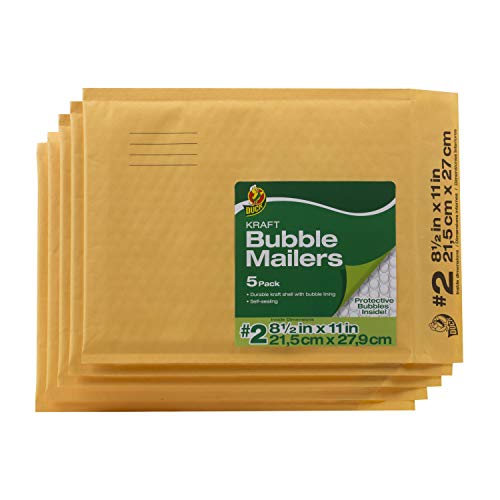 Duck Brand Kraft Bubble Mailers, #2-8.5 x 11 Inches, 5-Pack (284692) - Image 1
