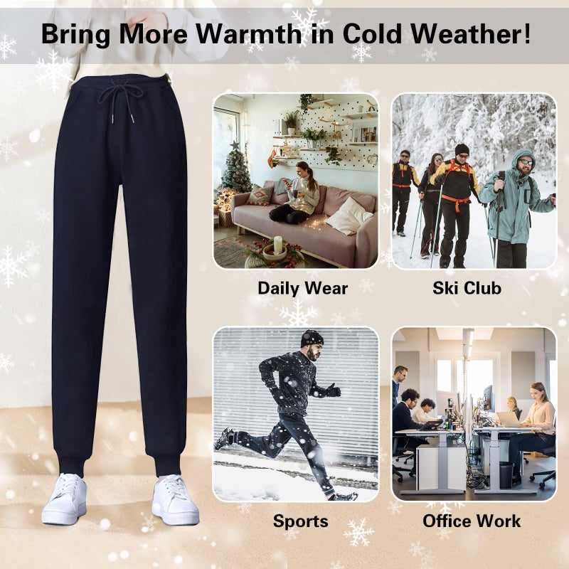 BOARDFEB Winter Warm Fleece Sweatpants Athletic Sherpa Lined Joggers Pants Track Pants for Women Men Black - Image 5