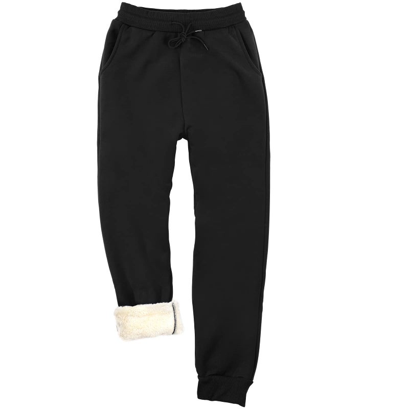 BOARDFEB Winter Warm Fleece Sweatpants Athletic Sherpa Lined Joggers Pants Track Pants for Women Men Black - Image 1