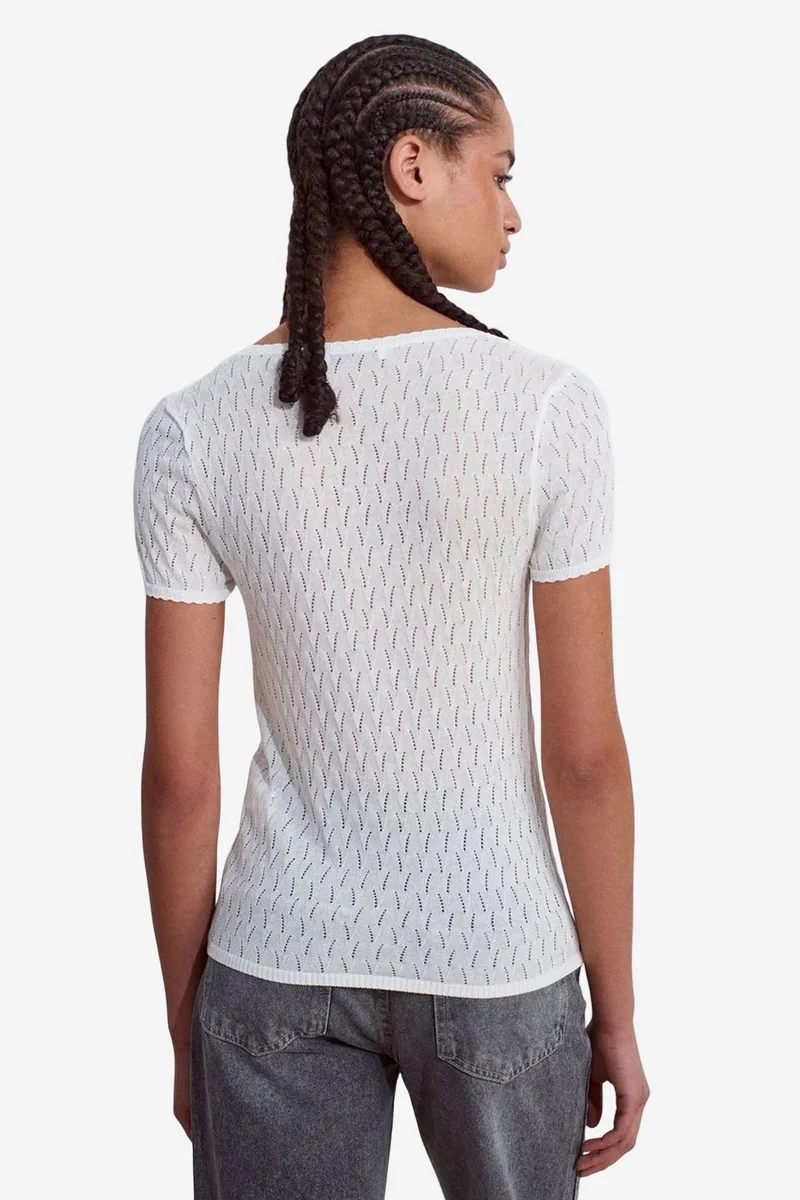 Dilvin White DILVIN Textured Slim-fit Blouse With Bow Detail for Women | Best Price UAE