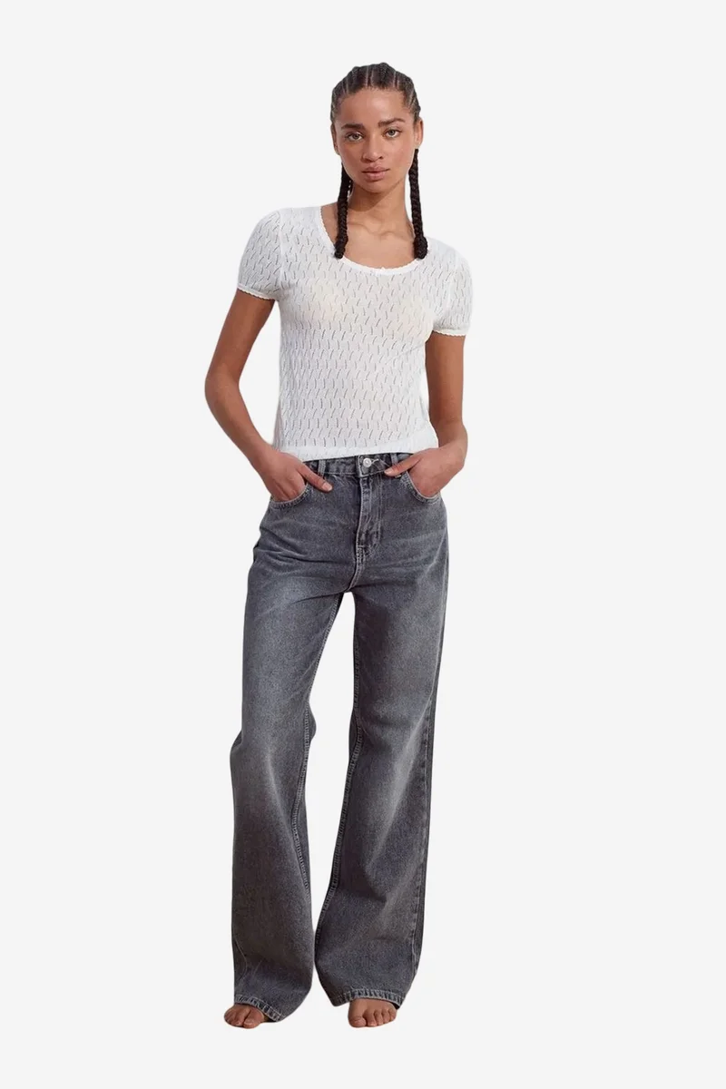 Dilvin White DILVIN Textured Slim-fit Blouse With Bow Detail for Women | Best Price UAE