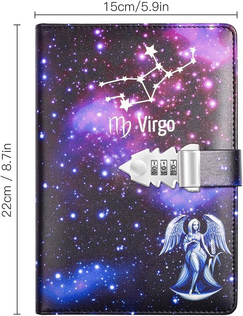ARRLSDB A5 Creative Password Lock Journal PU Leather Combination Lock Diary Locking Diary Notepad (Virgo) - Image 2