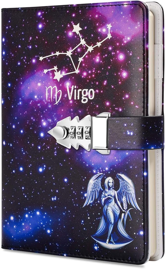 ARRLSDB A5 Creative Password Lock Journal PU Leather Combination Lock Diary Locking Diary Notepad (Virgo) - Image 1