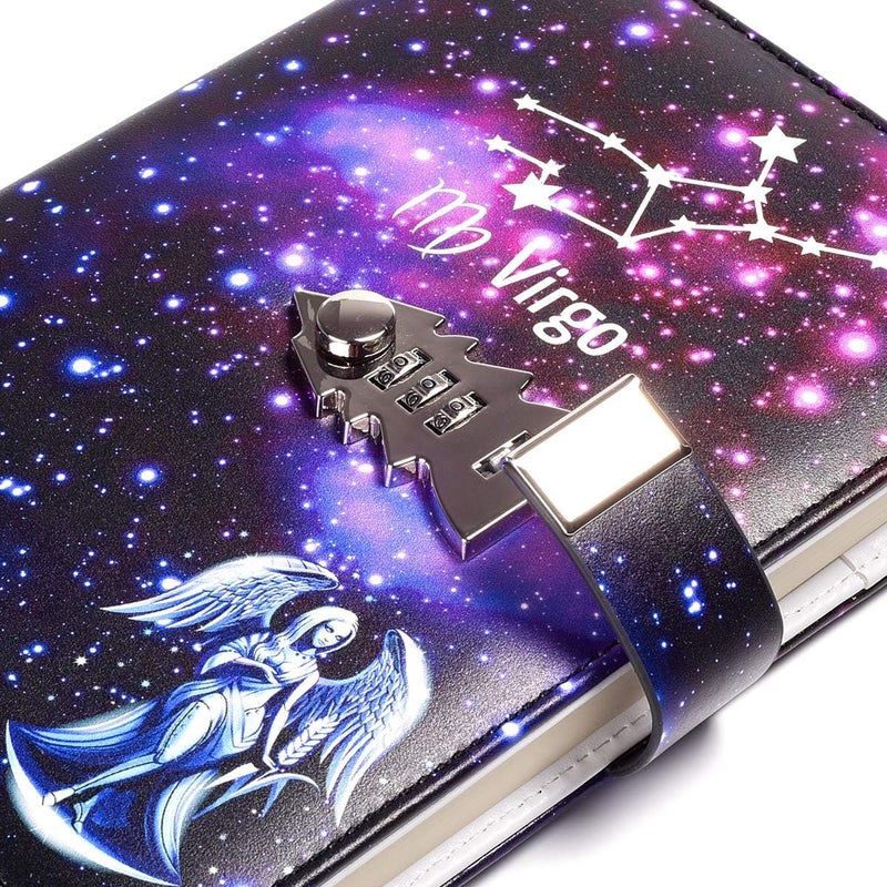 ARRLSDB A5 Creative Password Lock Journal PU Leather Combination Lock Diary Locking Diary Notepad (Virgo) - Image 3