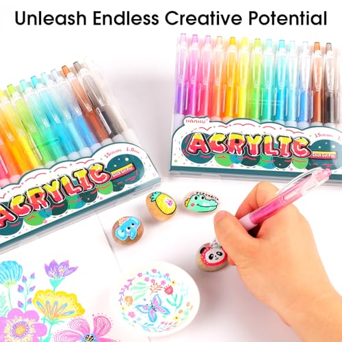 HANKU 3D Acrylic Gel Pens, 1.0mm Bullet Tip, 15 Colors Retractable Paint Pens for Black Paper, Rock, Glass, Wood, Fabric, Metal, Ceramic and DIY Crafts - Image 4