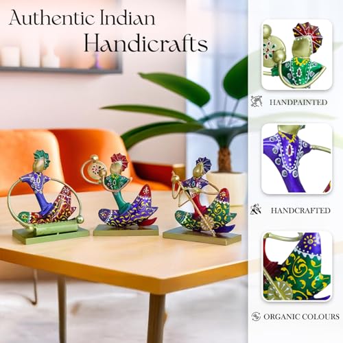 Ekhasa Nostrae Metal Show Pieces for Home Decor | Gift Items for Showcase, TV Unit Decoration | Statue, Figurines, Artifacts for Table, Living Room Decor Items (Gold Rajasthani Musicans - Set of 3) - Image 4