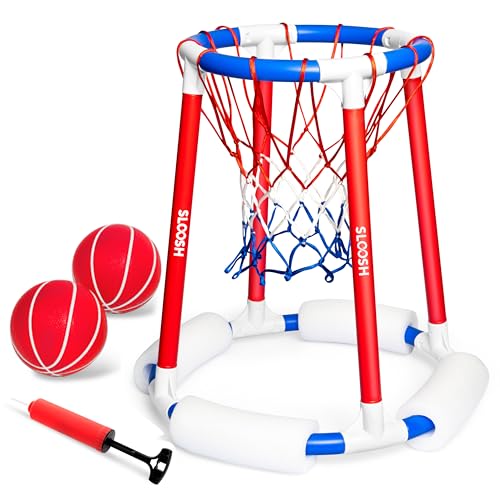 Sloosh Pool Basketball Hoop Toys Floating Basketball Pool Game Swimming Floats Toys with Balls Pump Summer Outdoor Water Play Toy for Kids and Adults Red Blue - Image 1