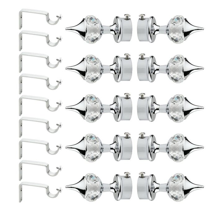 ALUMINIUM DIAMOND CURTAIN BRACKET PARDA HOLDER WITH SUPPORT 1 INCH ROD POCKET FINIALS DESIGNER DOOR AND WINDOW ROD SUPPORT FITTINGS CURTAIN ROD HOLDER PAIR OF 5 SILVER