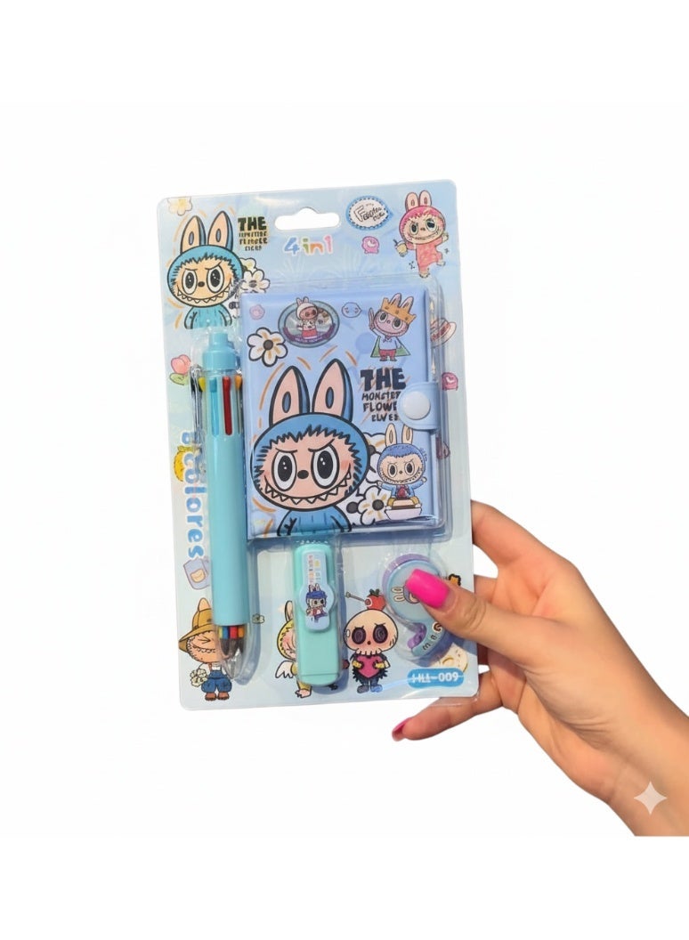 مجموعة إبداعية 4 في 1 (قلم 8 ألوان، دفتر ملاحظات، قلم تمييز، ملصق تصحيح لابوبو) - Image 1