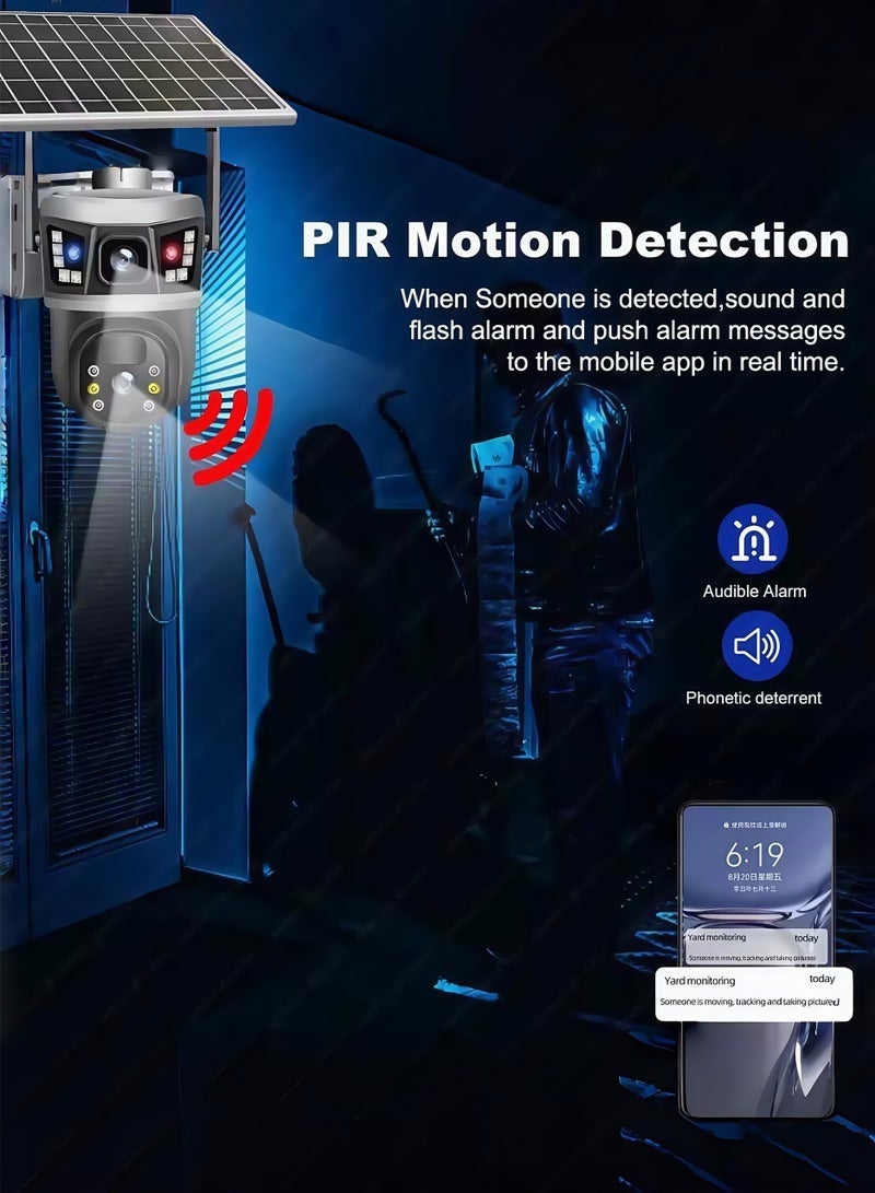 إيكويكام كاميرا شمسية بدقة 4K و8 ميجابكسل مع بطاقة ذاكرة SD سعة 64 جيجابايت، تدعم شريحة 4G، كاميرا PTZ خارجية بعدسة مزدوجة، كاميرا IP، لوحة شمسية، نظام مراقبة CCTV، بطارية مدمجة، مستشعر حركة PIR، رؤية ليلية ملونة كاملة. - Image 4