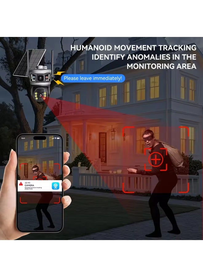 إيكويكام كاميرا شمسية بدقة 4K و8 ميجابكسل مع بطاقة ذاكرة SD سعة 64 جيجابايت، تدعم شريحة 4G، كاميرا PTZ خارجية بعدسة مزدوجة، كاميرا IP، لوحة شمسية، نظام مراقبة CCTV، بطارية مدمجة، مستشعر حركة PIR، رؤية ليلية ملونة كاملة. - Image 5