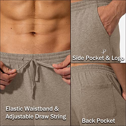 Pudolla Men's Cotton Yoga Sweatpants Athletic Lounge Pants Open Bottom Casual Jersey Pants for Men with Pockets (Khaki Large) - Image 5