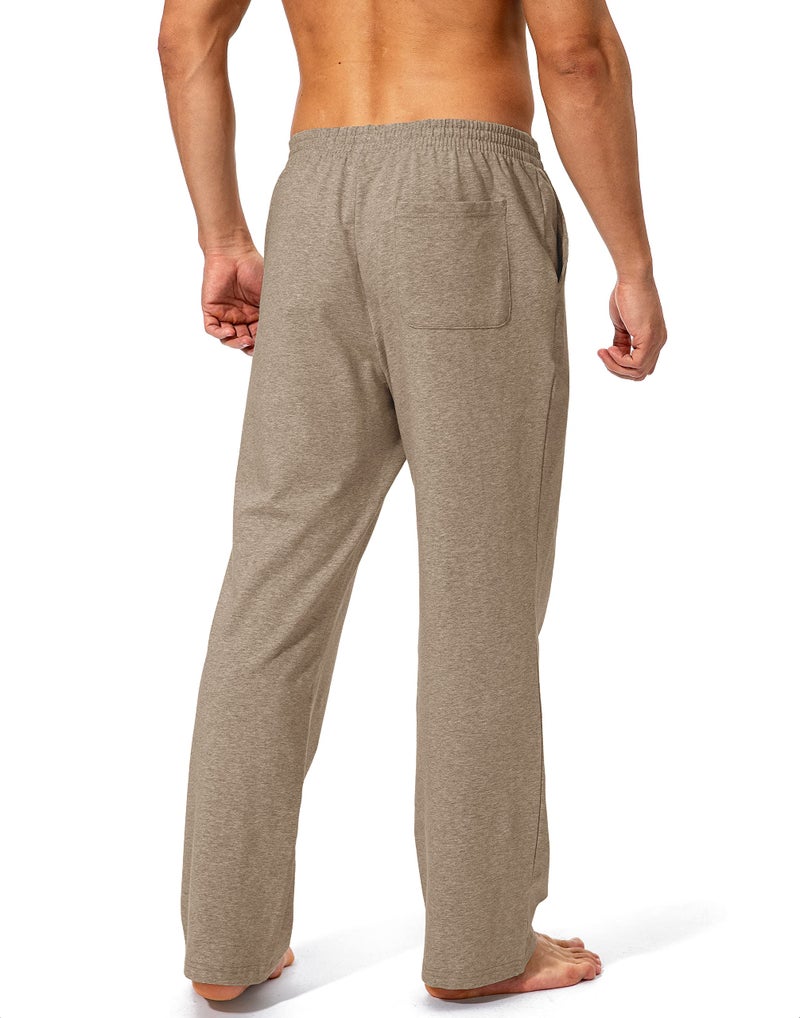 Pudolla Men's Cotton Yoga Sweatpants Athletic Lounge Pants Open Bottom Casual Jersey Pants for Men with Pockets (Khaki Large) - Image 3