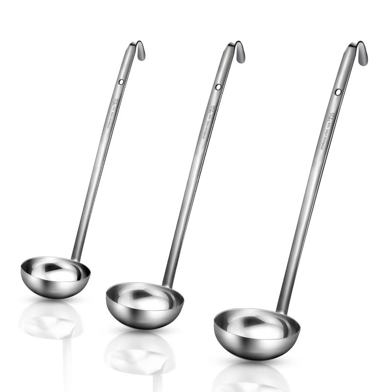 meekoo meekoo 3 Pieces Stainless Steel Ladle Soup Handle Ladle with Pouring Rim for Kitchen Cooking Soup Sauce8 oz 