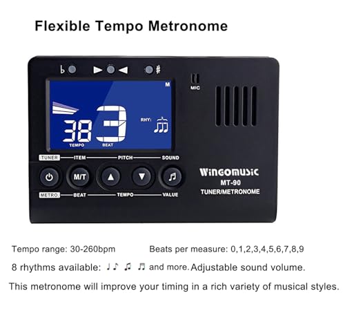 WINGO Digital Metronome, Tuner and Tone Generator - 3 in1 Device（Black)-for Chromatic, Guitar, Bass, Ukulele, Violin-Battery Included - Image 4