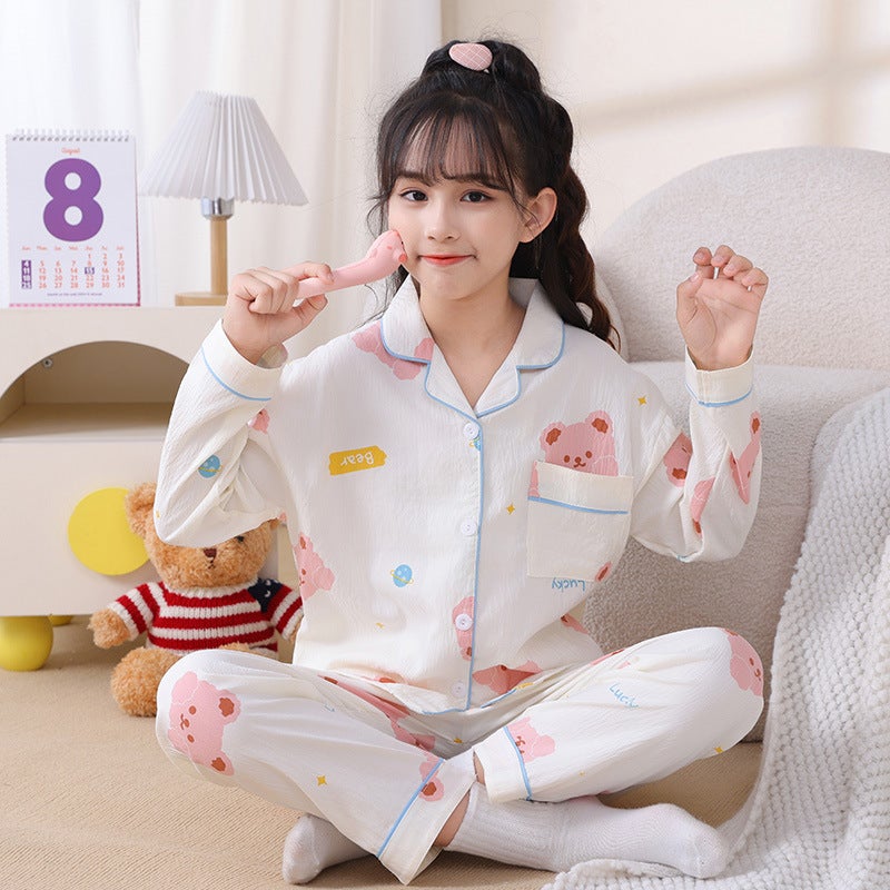 [Variety] Spring New Children'S Double Long Cardigan Lapel Cute Cartoon Printing Cloud Cotton Comfortable And Soft - Image 3