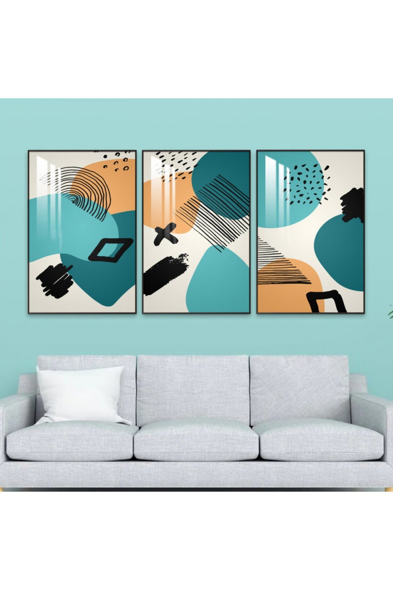 Marktna Three wooden wall painting with a frame and a clear acrylic layer - Image 1