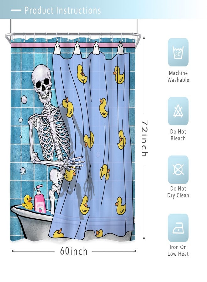 Riyidecor Funny Gothic Skull Shower Curtain 60Wx72H Inch Kids Spooky Skeleton in Bathtub Bathing Rubber Duck Cool Hilarious Modern Boys Bathroom Decor Fabric Polyester Waterproof 12 Pack Hooks - Image 5