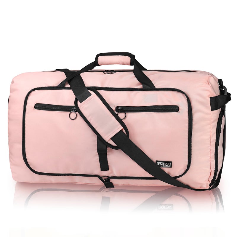 Fmeida 65L Duffle Bag with Shoes Compartment, Foldable Travel Duffel Bags for Men Women, Large Packable Travel Bag Water Repellent & Tear Resistant (Light Pink) - Image 1