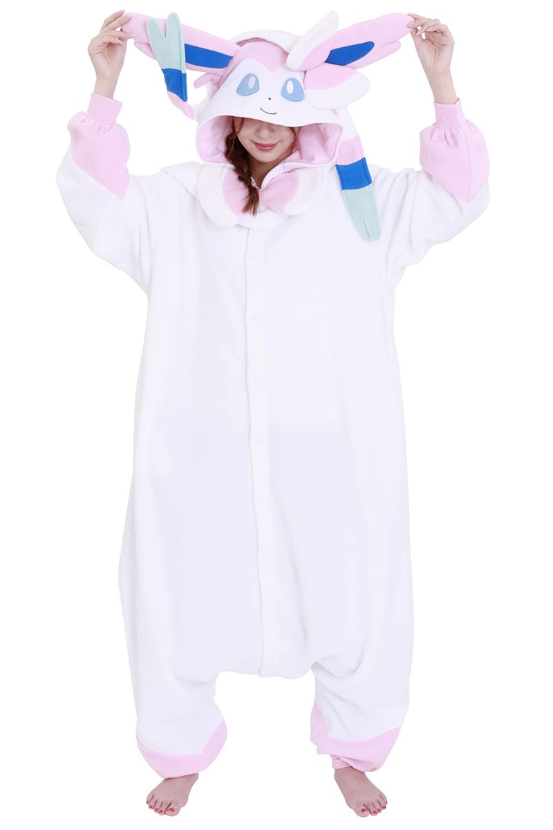 SAZAC Sylveon Pokemon Kigurumi Adult Onesie - Luxurious Halloween Costume for Adults, Durable & Machine Washable Pajamas - Image 1