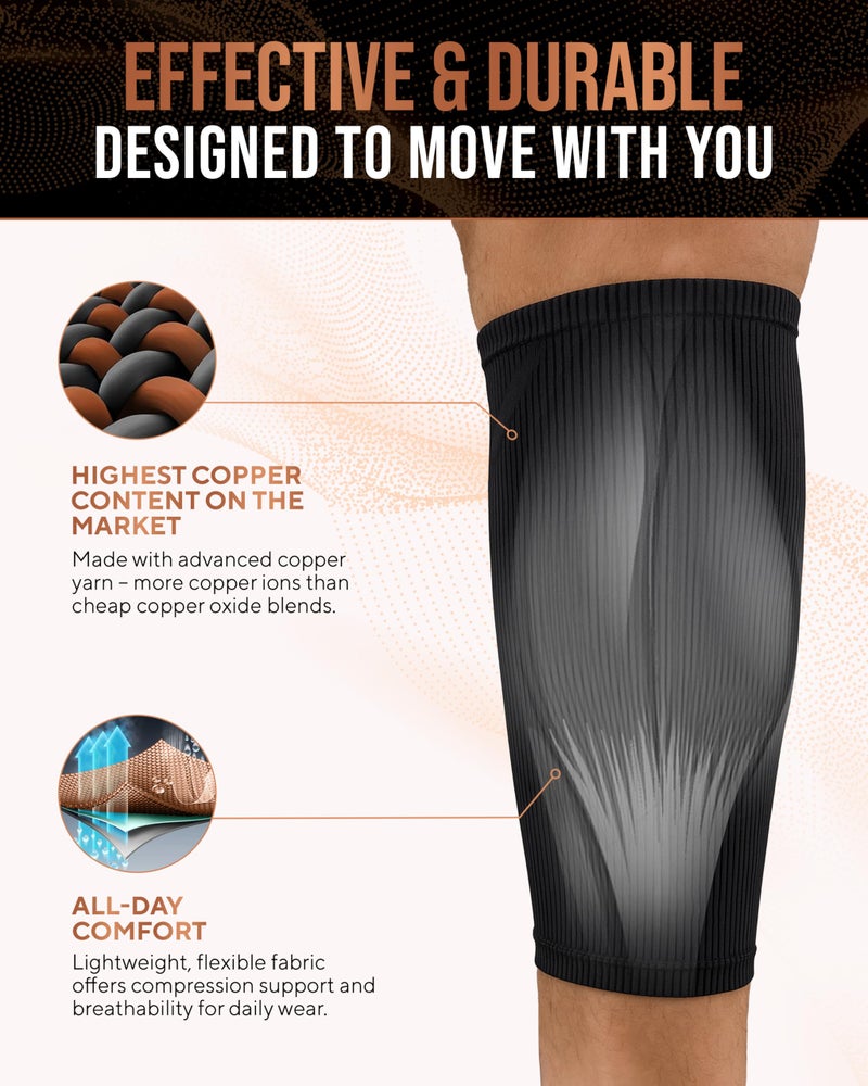 TheraCopper Copper Calf Compression Sleeve â€” Premium Copper Compression Shin Sleeve for Men & Women â€” Breathable & Non-Slip Leg Sleeves for Runners, Shin Splints, Muscle Recovery & Leg Fatigue - Image 3