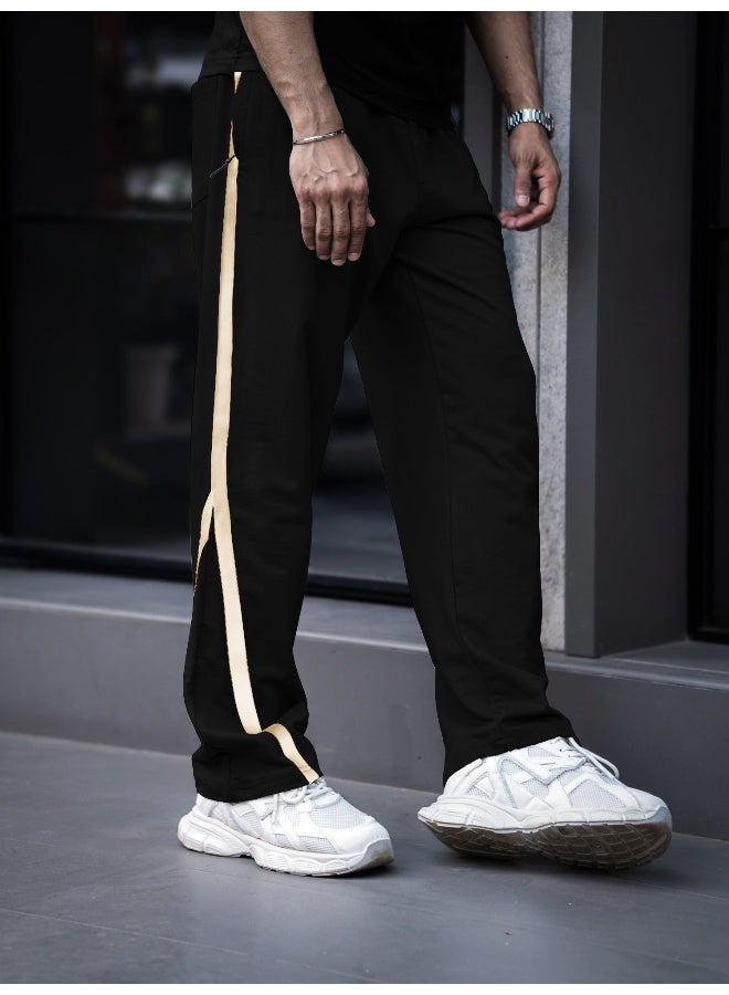 Maniac Maniac Mens Color Block Black and HalfWhite Color Baggy Fit Pant  - Image 3